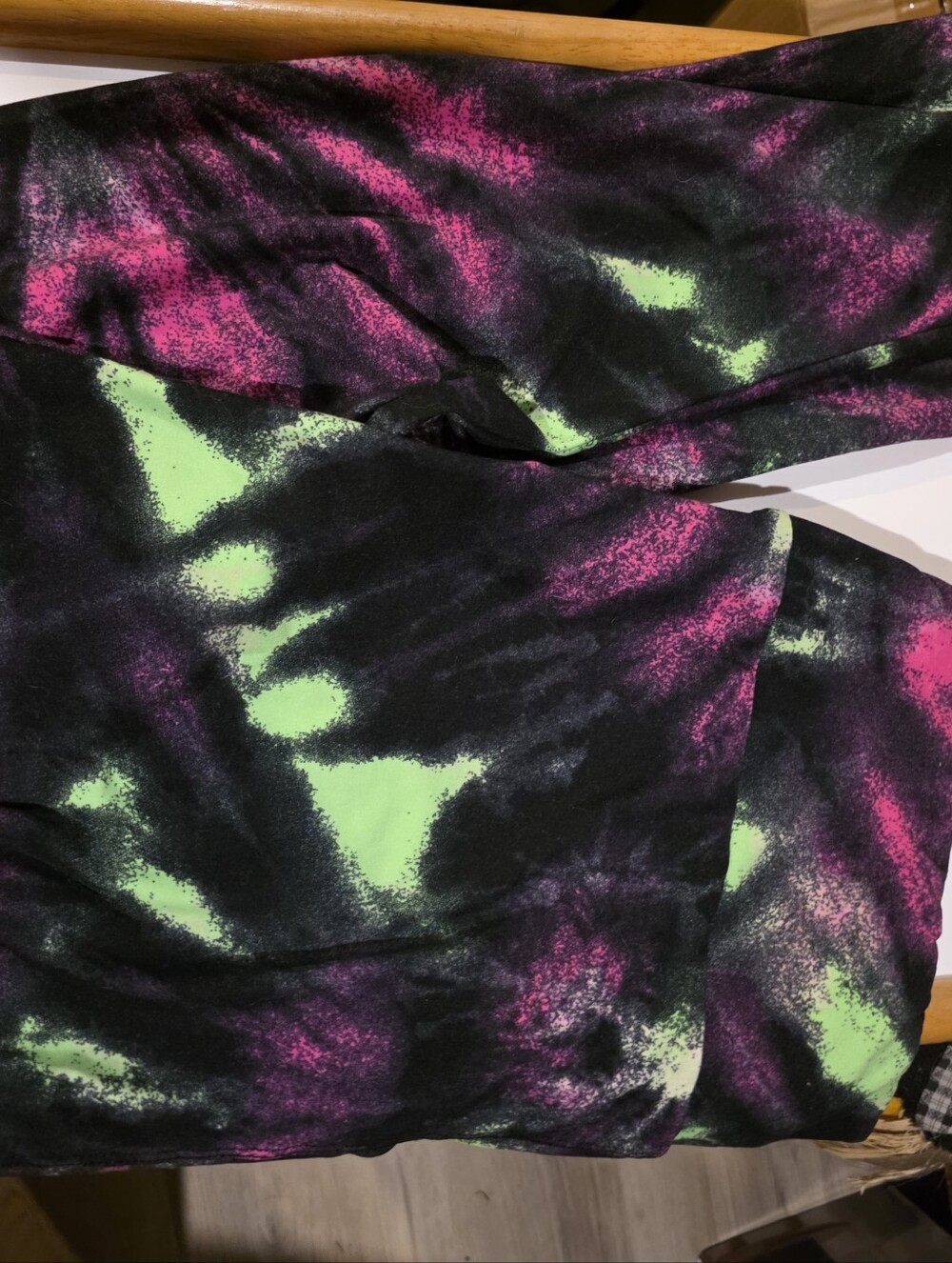 Lularoe Women’s Abstract Tie-Dye Black, Pink & Lime Leggins TC2